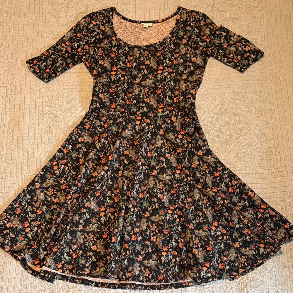 LuLaRoe Black Floral Midi A-Line Dress